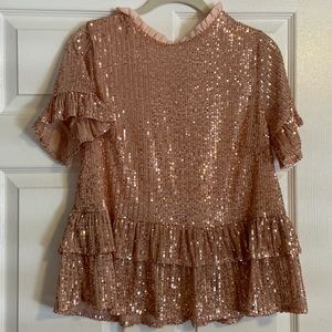 Sequin rose gold ruffle top new without tags Andree by Unit brand